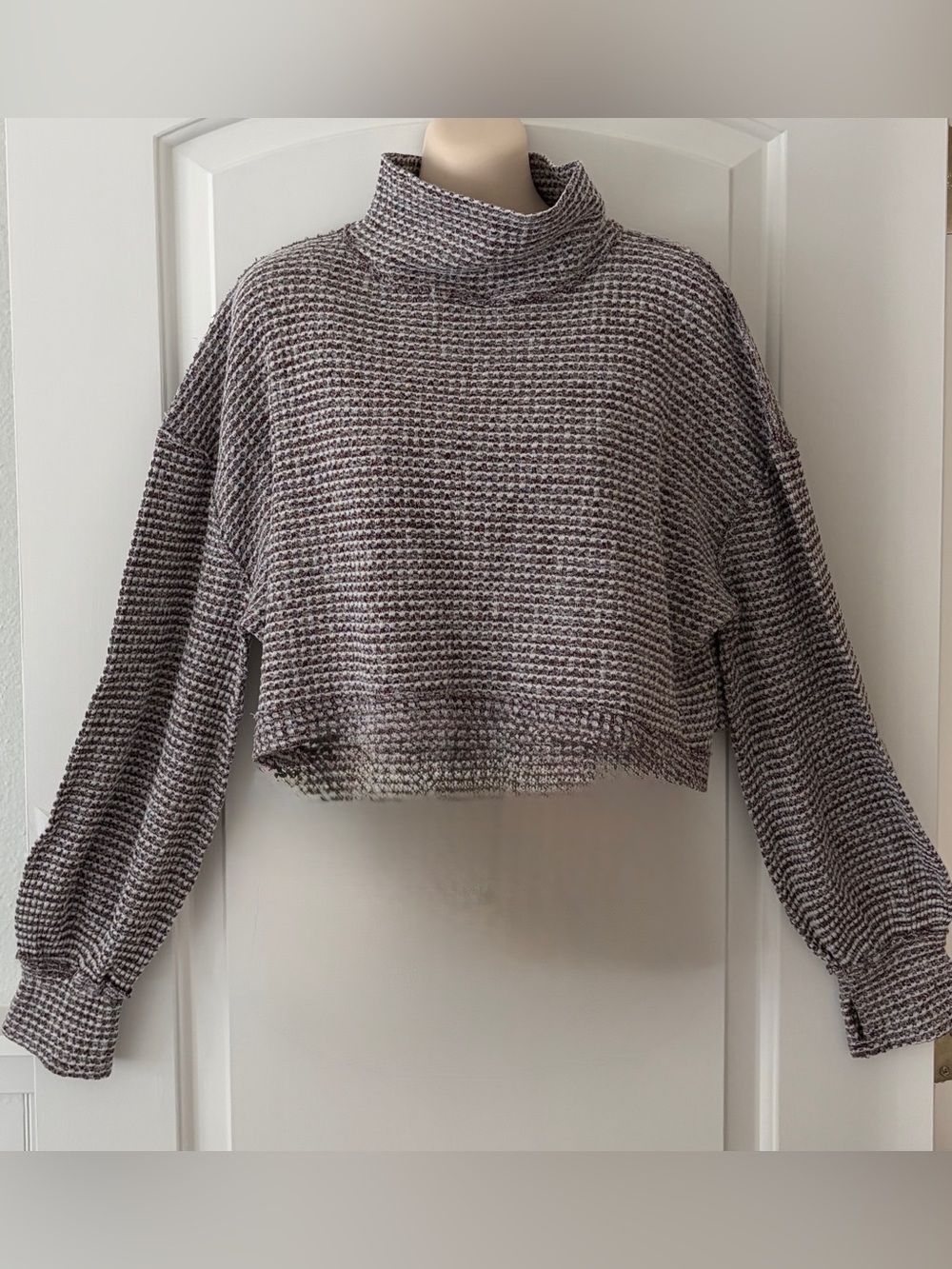 Free People Heathered Gray Cropped Turtleneck Sweater